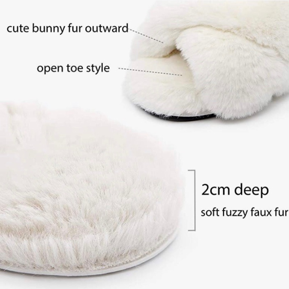 FamiPort White Cross Band Fluffy House Slippers S - Picture 5 of 12